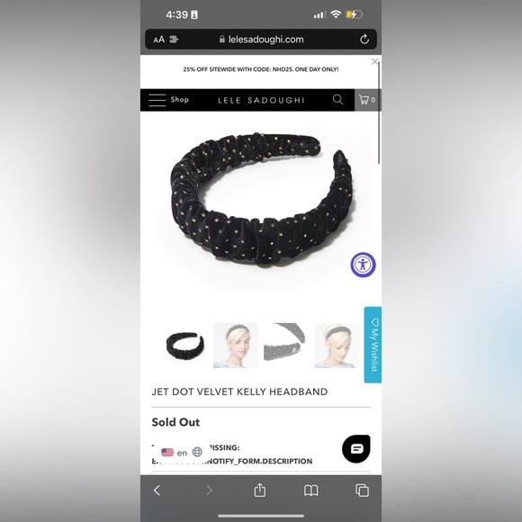 Lele Sadoughi JET DOT VELVET KELLY HEADBAND | NWT - Picture 2 of 3